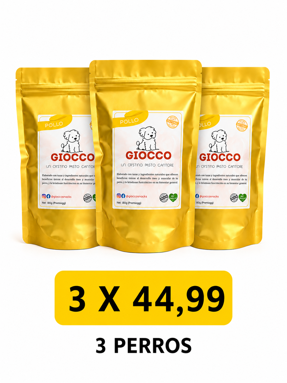 GIOCCO Treats Digestive - Premios Prebióticos para Perros sabor Pollo 180g