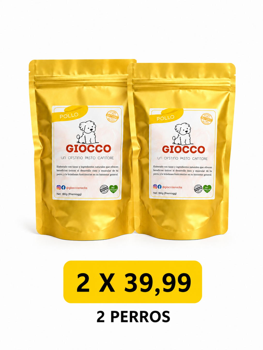 GIOCCO Treats Digestive - Premios Prebióticos para Perros sabor Pollo 180g